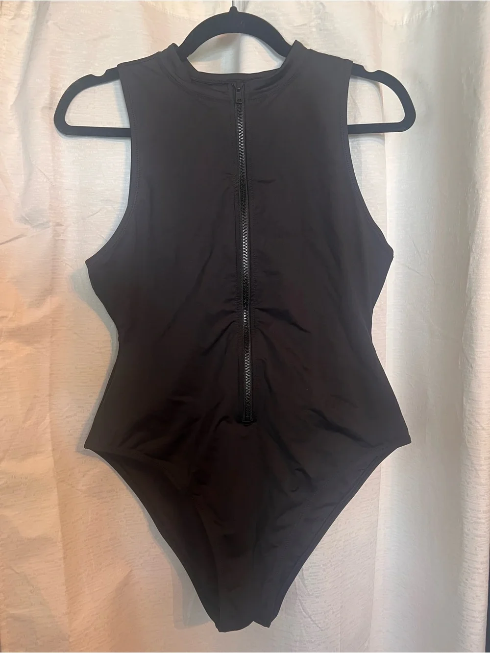 SKIMS Black Zip-Front High-Neck One-Piece Swim
